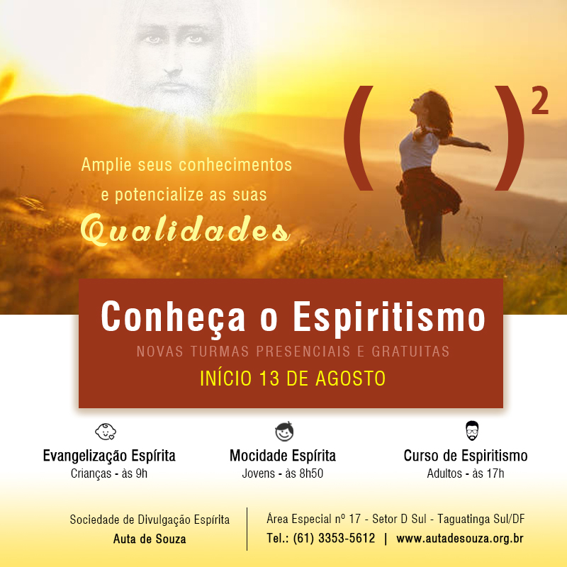 Conheça o Espiritismo! Novas turmas presenciais e gratuitas. Clique aqui!